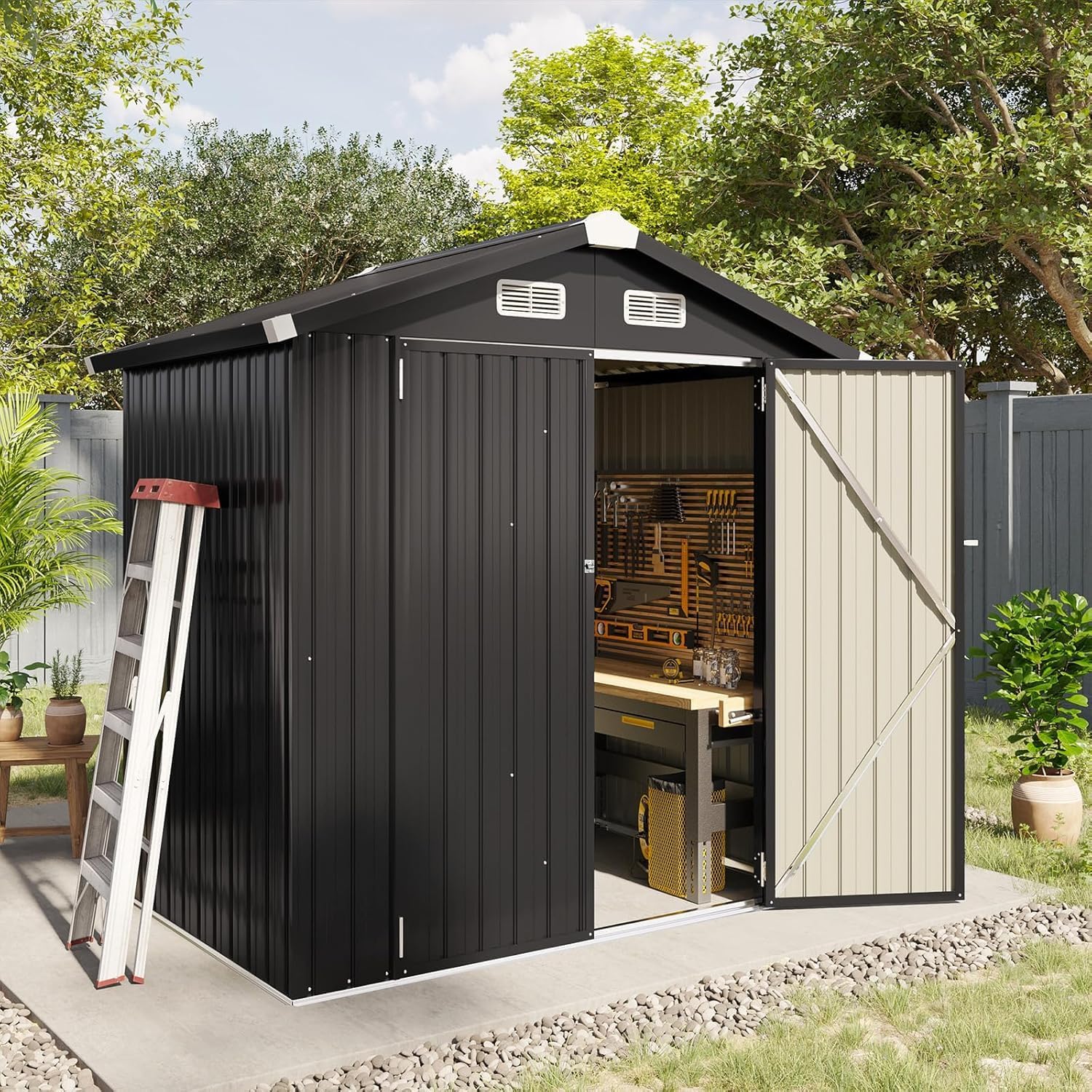 Aoxun 6.2x4 FT Shed Outdoor Storage Shed Metal Garden Shed Slooping Roof Tool Shed Bike Shed wourant
