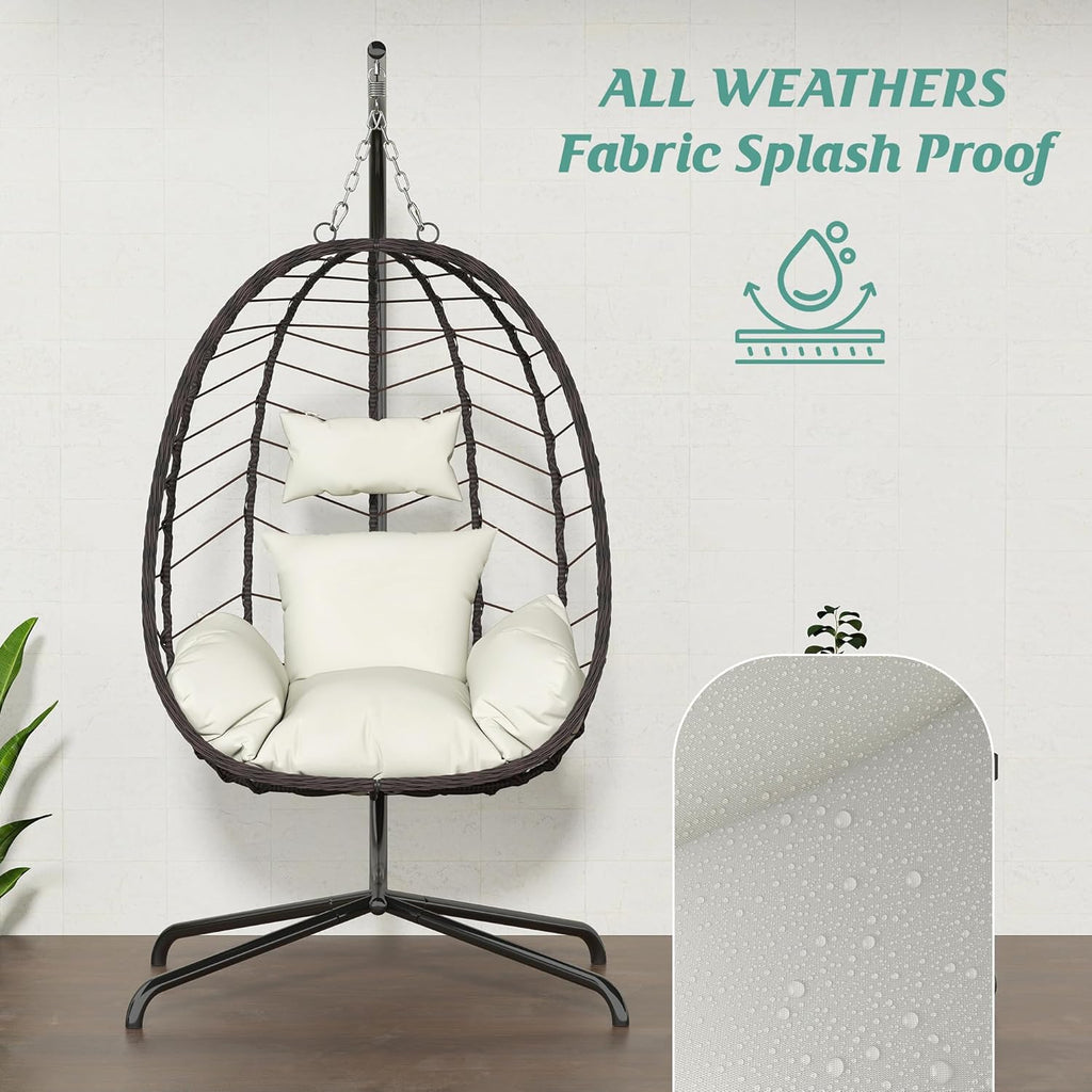 Hanging Egg Chair with Stand Swinging Egg Chair Outdoor Hanging Basket Chair with Cushion wourant