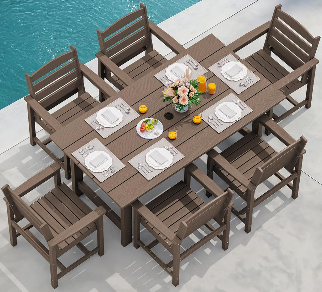 SERWALL Outdoor HDPE Dining Table Set 7 Piece Outdoor Dining Table Sets wourant