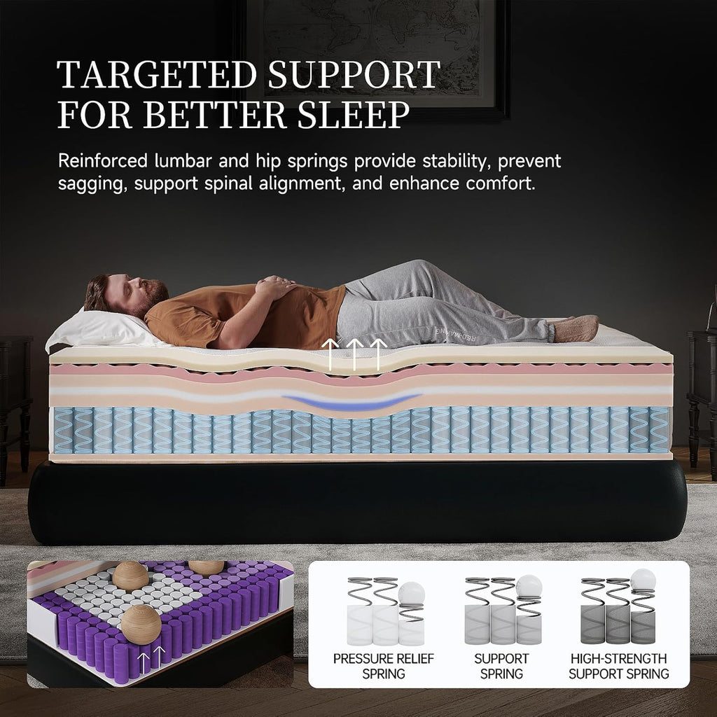 14 Inch Queen Hybrid Mattress, Cooling Gel Memory Foam & Zoned Pocket Coils, Pressure Relief, Motion Isolation, Breathable Bed in a Box, CertiPUR-US Certified wourant