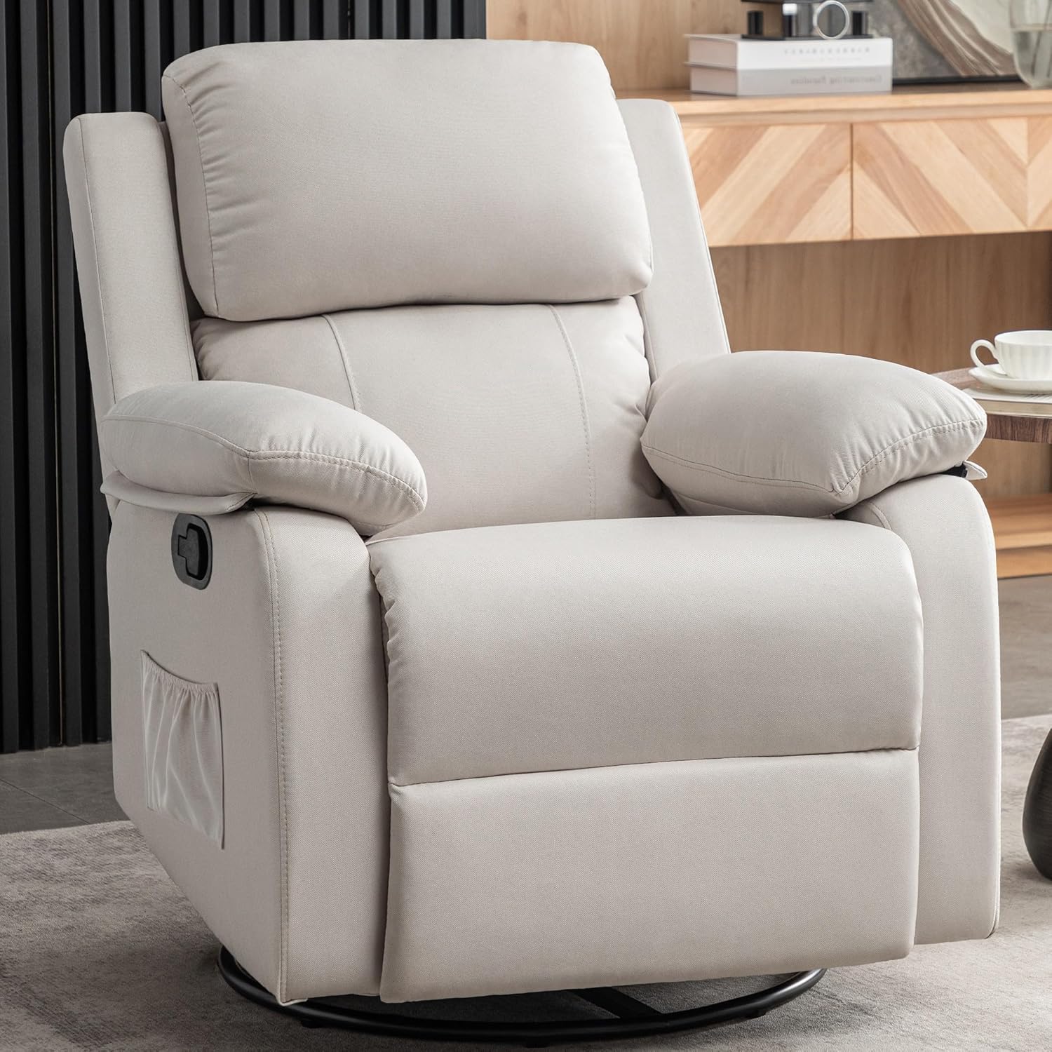 Reclining rocking chair 360 degree rotating fabric sliding reclining chair wourant