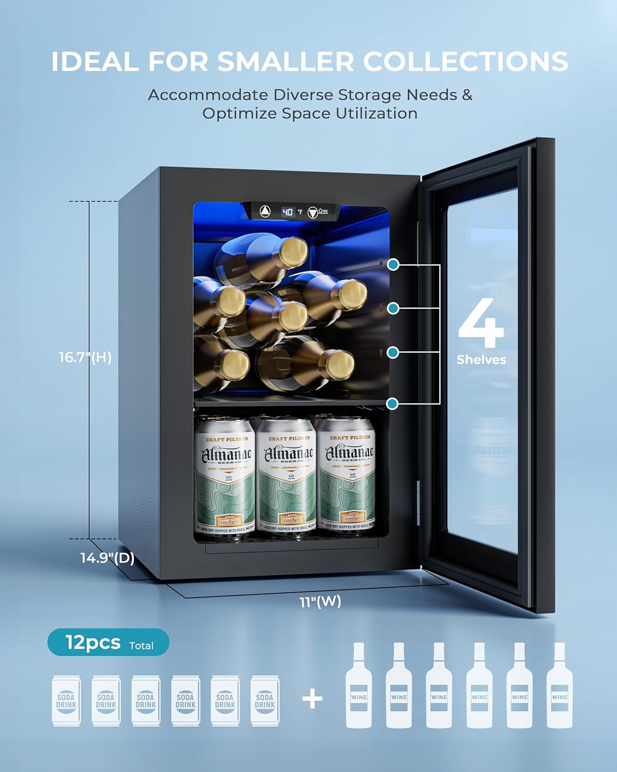 EUHOMY Beverage Refrigerator Cooler, 130 Can Mini Fridge with Glass Door for Soda Beer or Wine, Beverage Cooler for Home, Office, Bar with Adjustable Removable Shelves, Silver wourant