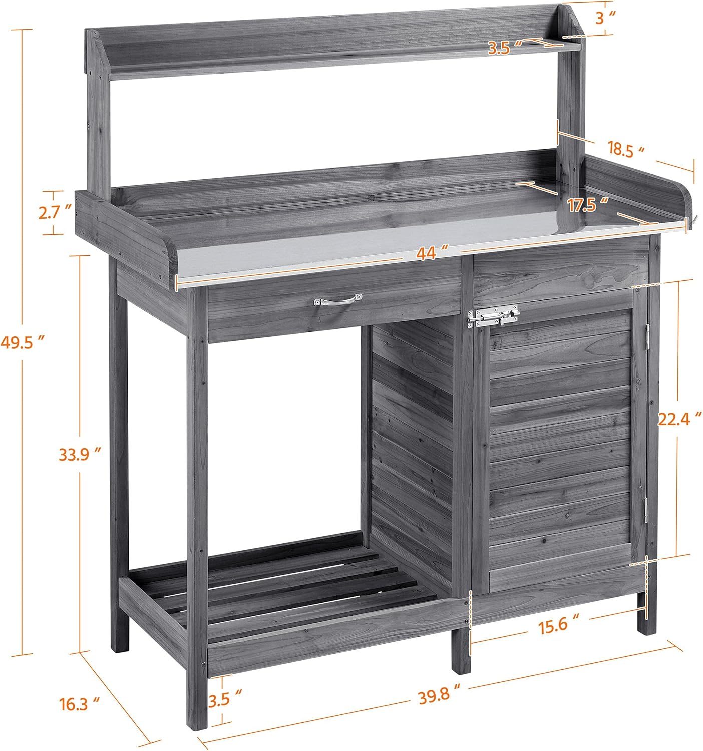 Yaheetech Outdoor Garden Potting Bench Table Work Bench Metal Tabletop W/Cabinet Drawer Open Shelf Natural Wood wourant