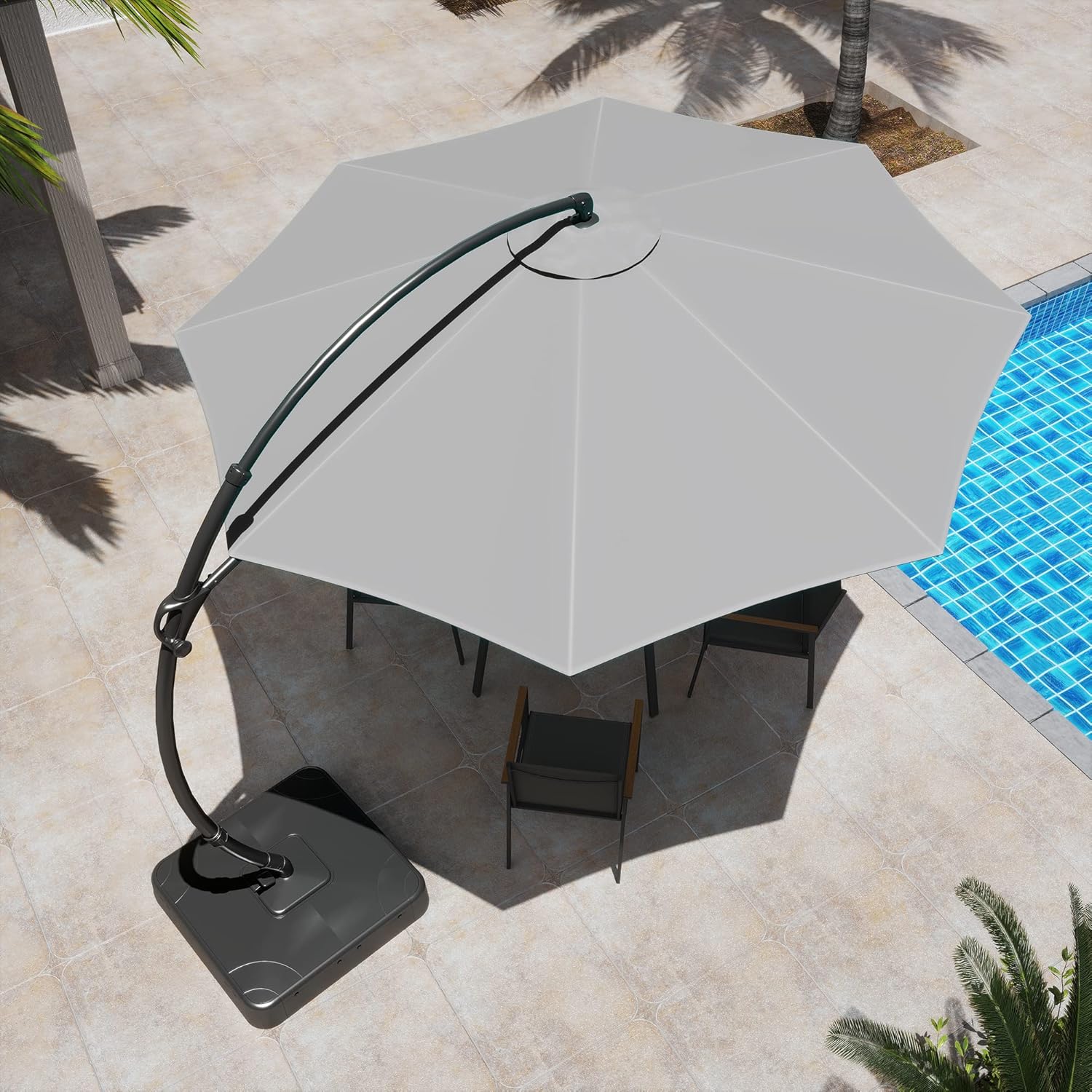 LAUSAINT HOME Outdoor Patio Umbrella with Base included, 11 FT Deluxe Curvy Cantilever Umbrella Heavy Duty Offset Hanging Umbrella with 360° Rotation for Market, Pool, Garden, Backyard, Deck (Beige) wourant