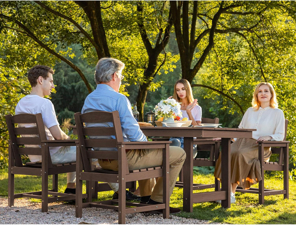 Outdoor HDPE Dining Table Set, 7-Piece Outdoor Dining Table Sets with Umbrella Hole Cut-Out Table and 6 Chairs wourant