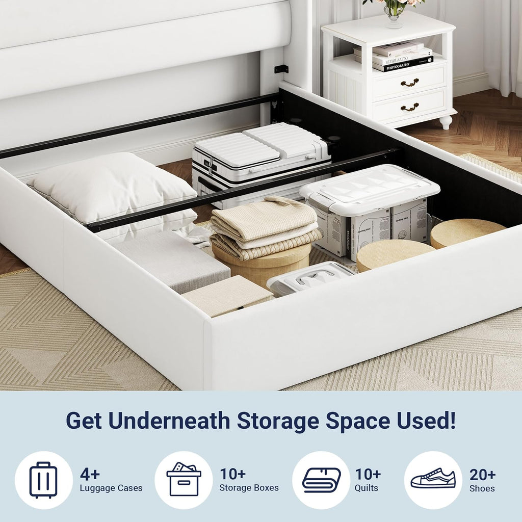 Allewie Queen Size Lift Up Storage Bed Modern Wingback Headboard Hydraulic Support wourant