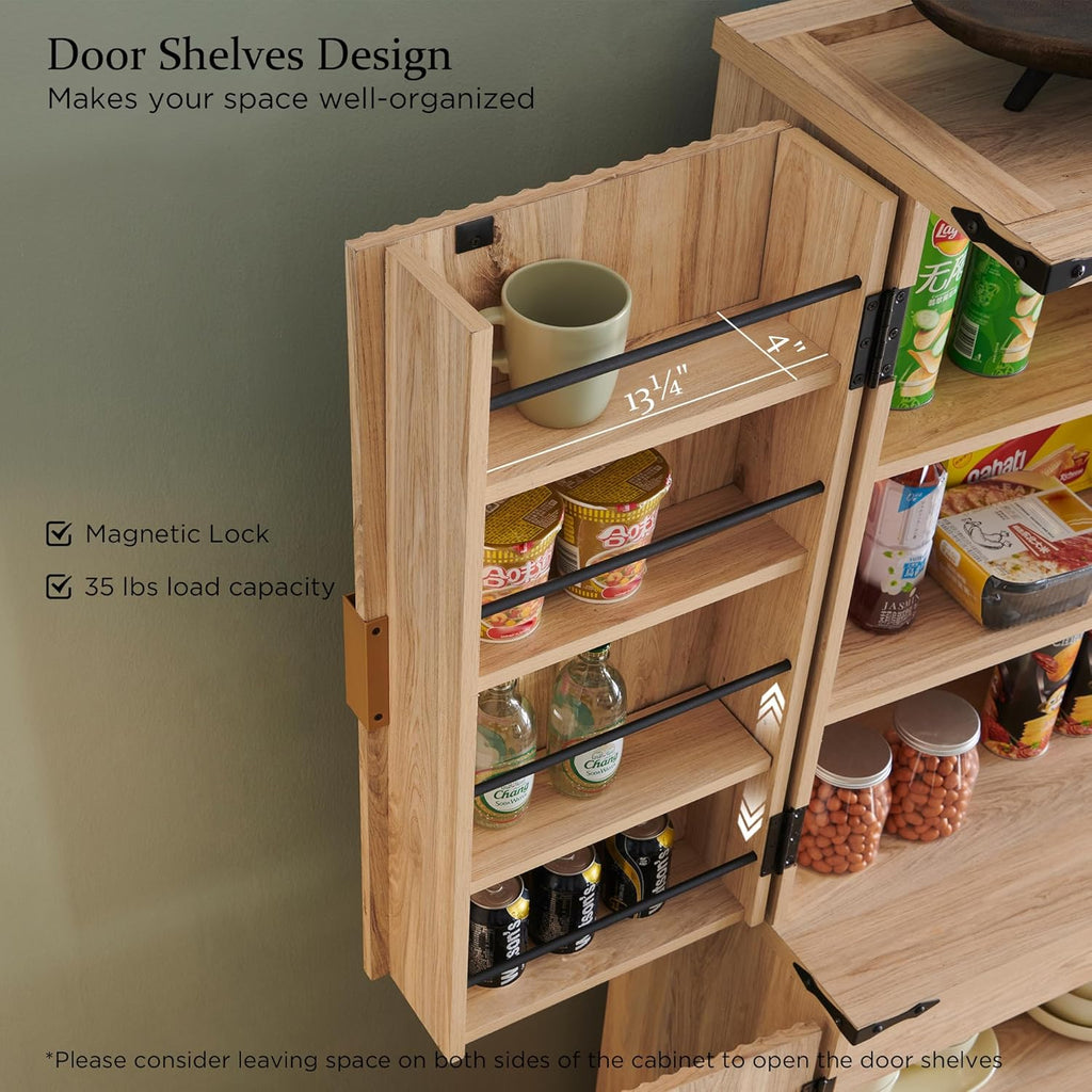 Fluted Pantry Cabinet, 72" Tall Modern Storage Cabinet with 4 Doors, Organizer, Drawer and Adjustable Shelves, Wood Cupboard wourant