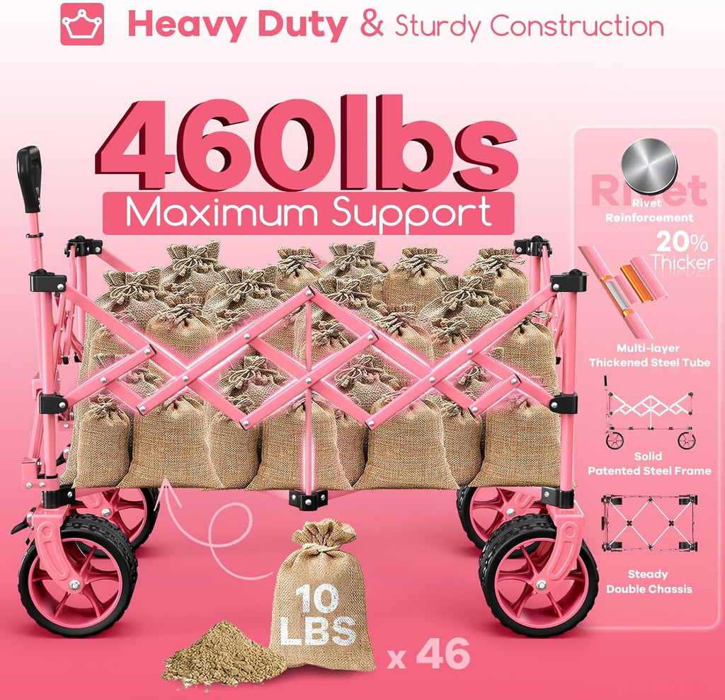 38" long foldable four-wheel stroller, foldable, 460 lb capacity, 220 liter heavy-duty folding beach stroller with large all-terrain tires wourant