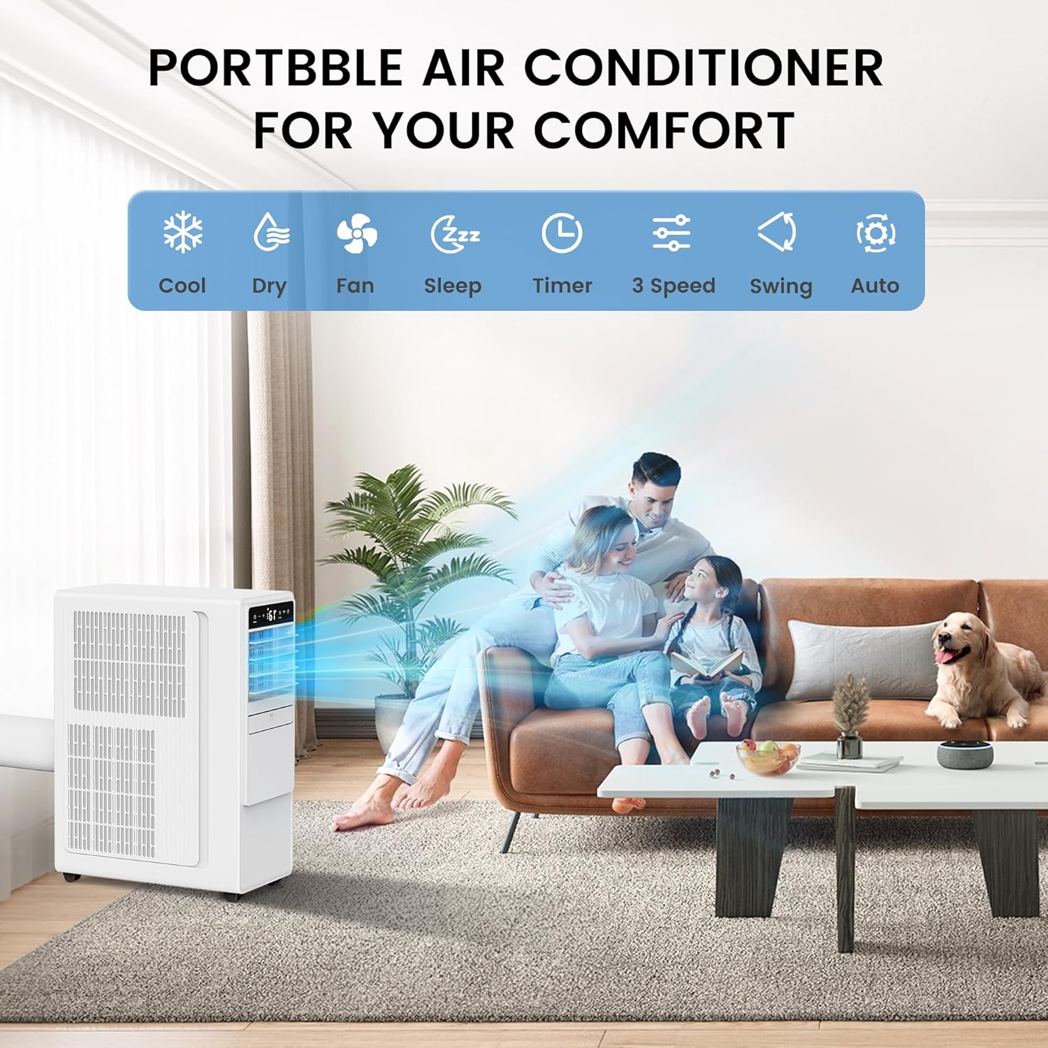 12000 BTU Portable Air Conditioners for Room up to 500 sq.ft, 3-in-1 Free Standing Quiet Portable AC Unit with Fan & Dehumidifier, Remote Control, Sleep Mode/24h Timer, 4 Speed, Auto Swing wourant