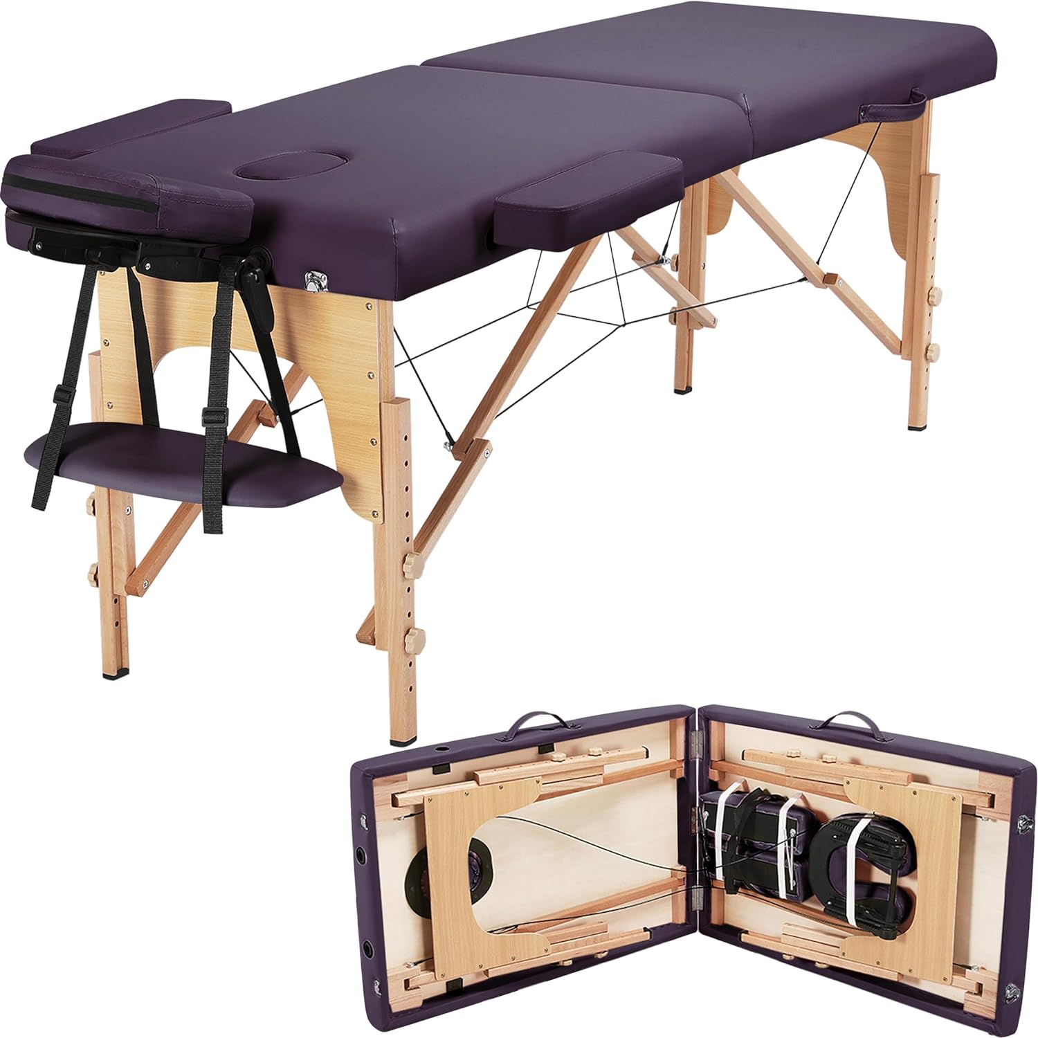 Yaheetech Massage Table Portable Lash Beds Spa Bed Massage Couch Foldable Spa Tables Adjustable 2 Fold with Non-Woven Bag 24 inch, Black wourant