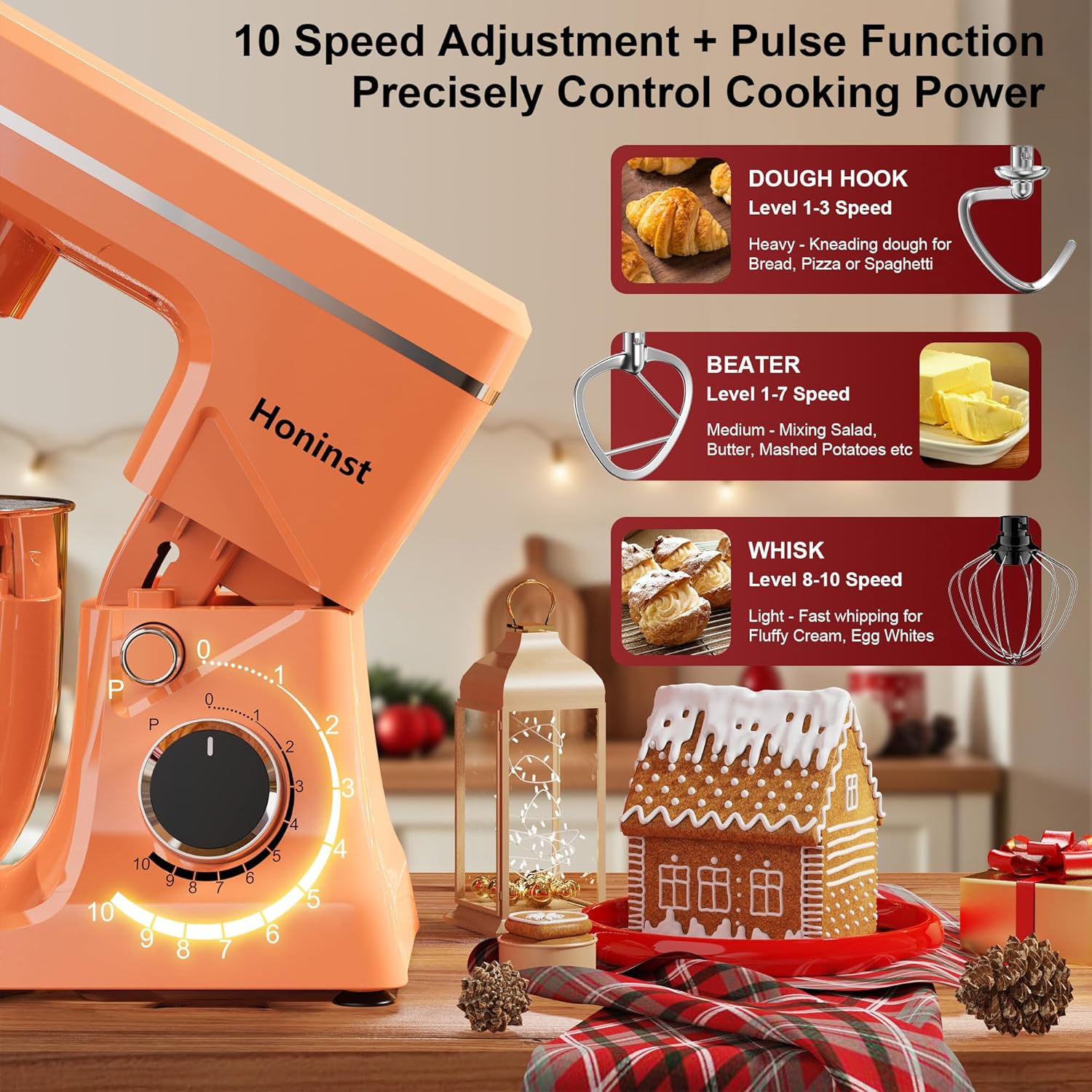 10-Speed Stand Mixer with 8-in-1 Splash Guard, Tilt Head, 6-Quart Stainless Steel Bowl + Dishwasher-Safe Dough Hook/Whisk/Blender/Scraper wourant