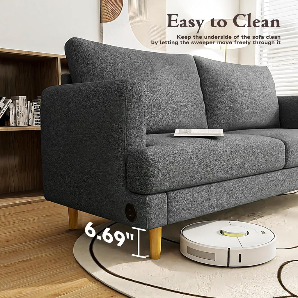 Loveseat Sofa Couch for Living Room USB Type C Ports Dark Gray Upholstered Small Couches wourant