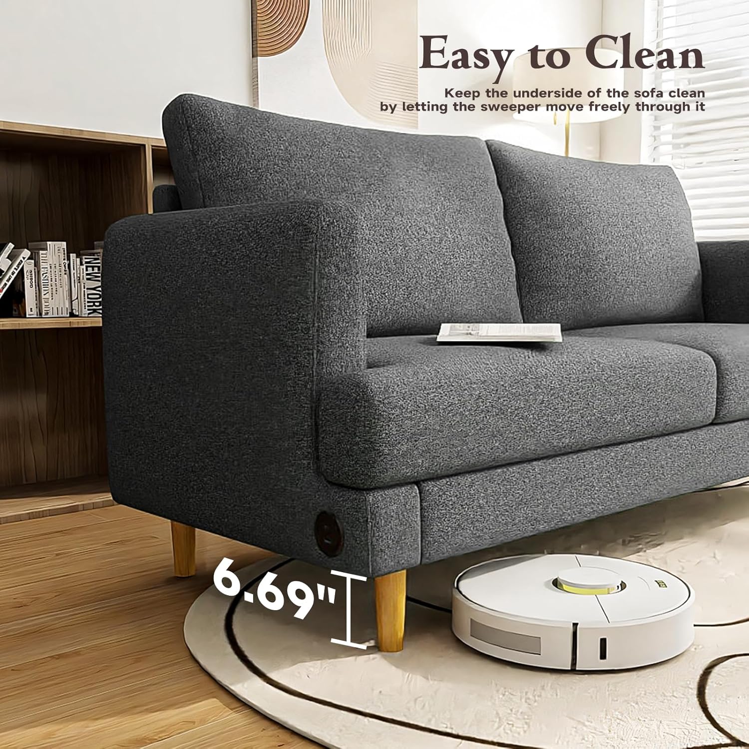 Loveseat Sofa Couch for Living Room USB Type C Ports Dark Gray Upholstered Small Couches wourant