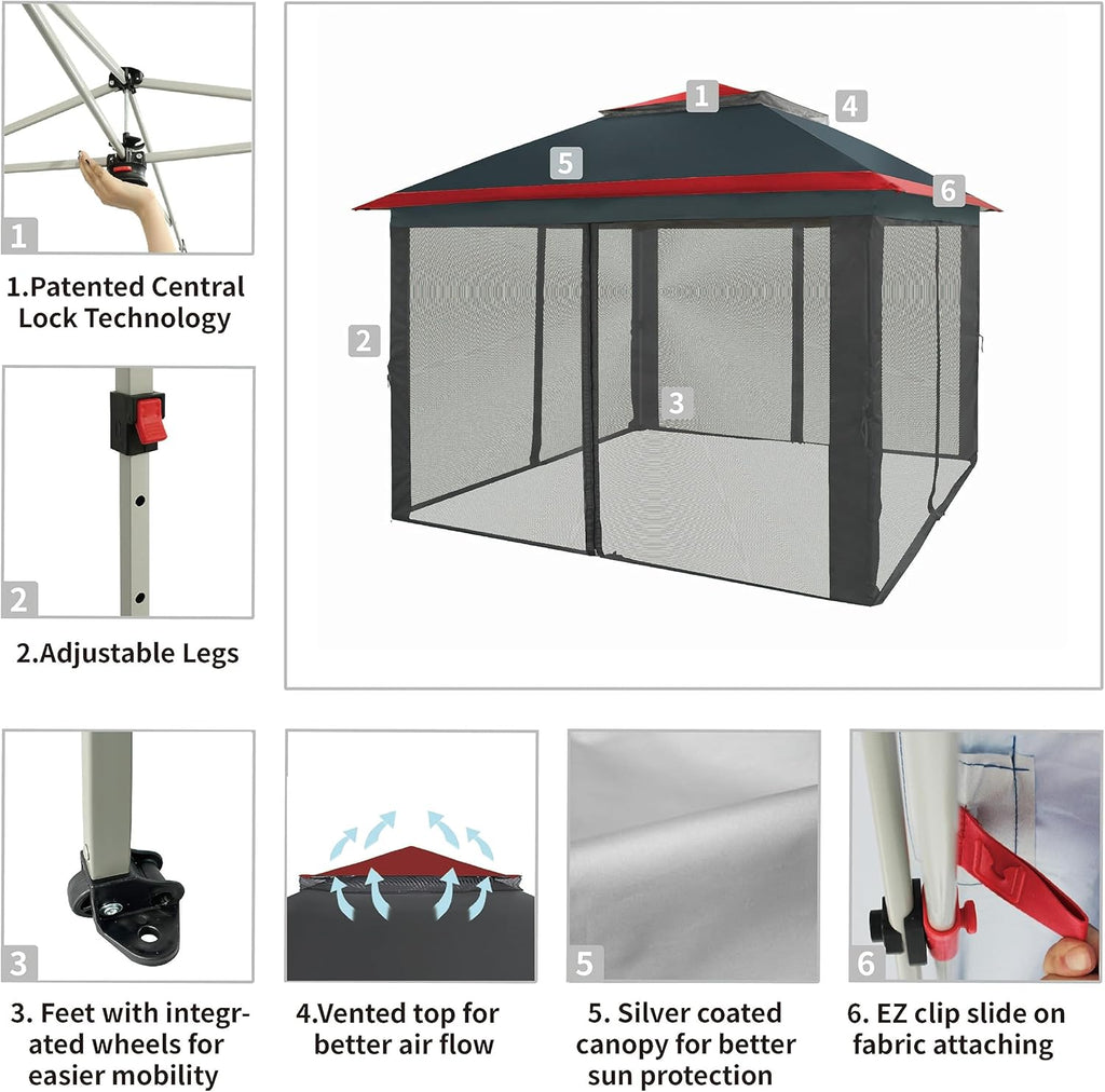 CROWN SHADES 13x13 Pop Up Gazebo, Canopy Tent, Gazebos on Clearance - Outdoor Gazebo for Backyard & Patio Furniture - Carpa Pop Up Tent with Wheeled STO-N-Go Cover Bag (White) wourant