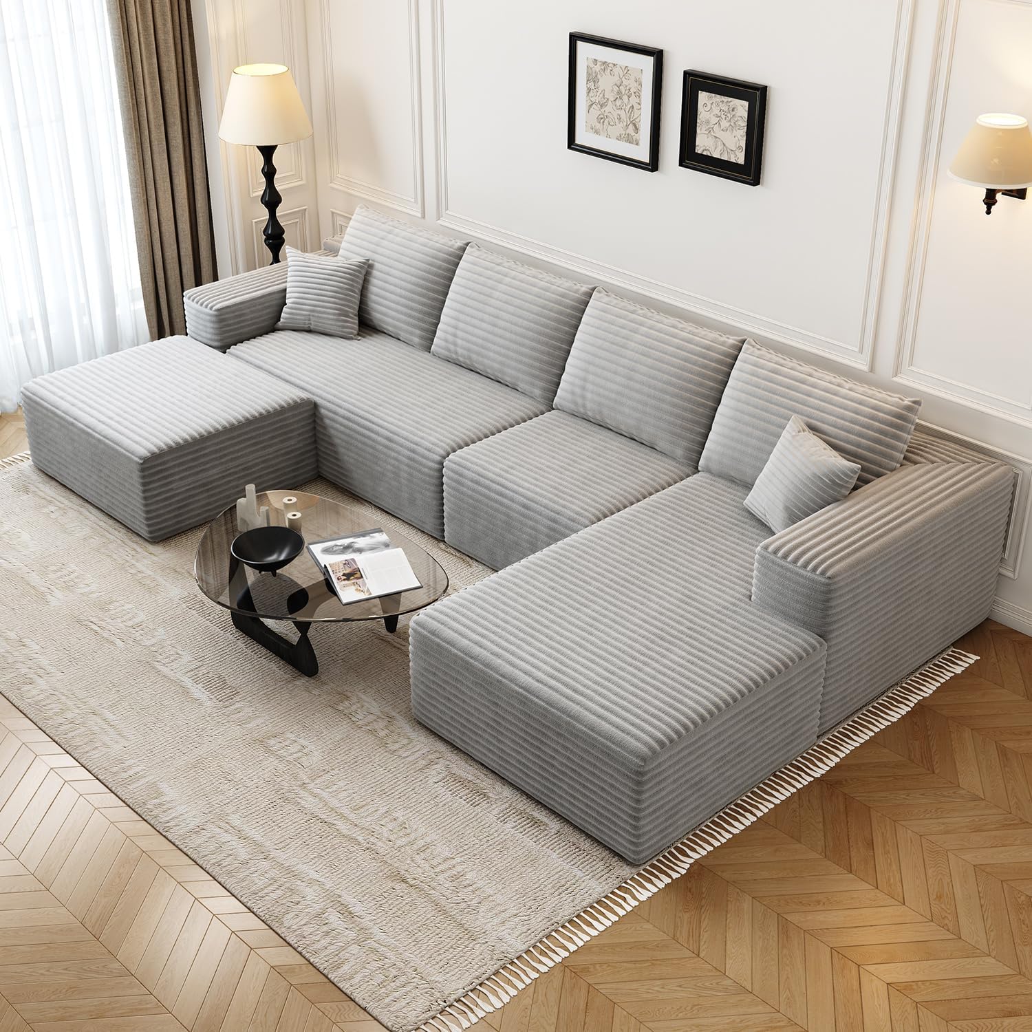 107.5" Cloud Modular Sectional Sofa Couch with L-Shape Chaise,Modern Minimalist Upholstered Couches wourant