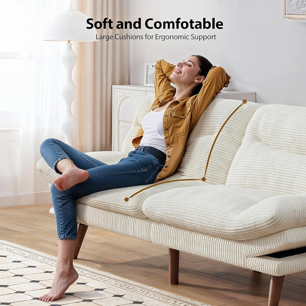 Convertible Futon Sofa Bed, 66 Inch Corduroy Futon Sofa Recliner Sofa Bed for Small Spaces, Playrooms or Offices wourant