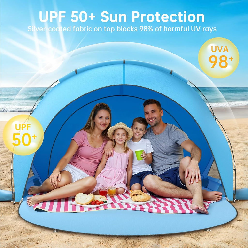 Beach Tent Sun Shelter, Beach Shade Tent with UPF50+ UV Protection, Beach Sun Shelter, Beach Shade with 2 Zippered Doors, Portable Beach Tent for Beach Camping Fishing wourant