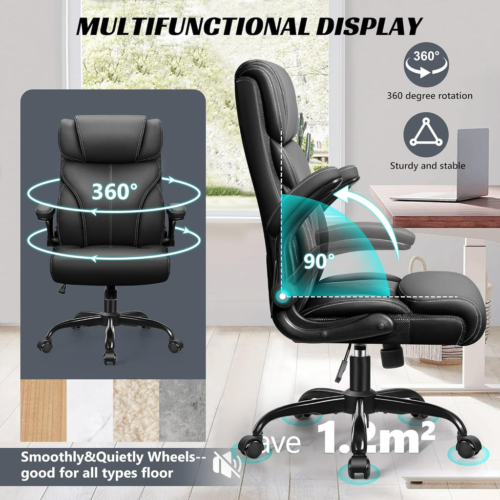 Office Chair Large High-Foot Computer Desk Chair, Breathable Leather Chair Lumbar Support Rotating Computer Chair wourant