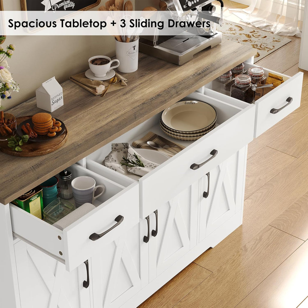 Sideboard with drawers, large 55-inch sideboard, sideboard storage with shelves and doors, modern farmhouse coffee bar wood kitchen dining table wourant