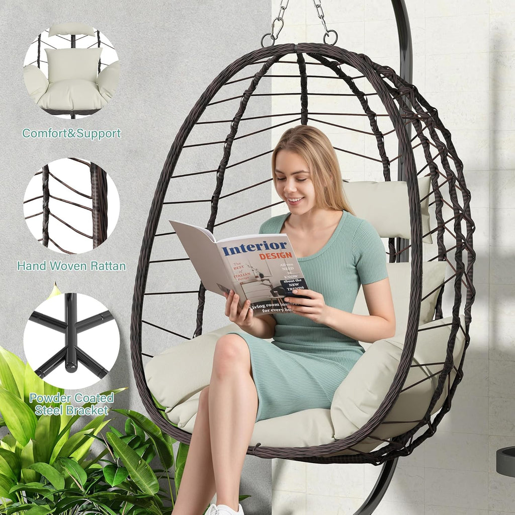 Hanging Egg Chair with Stand Swinging Egg Chair Outdoor Hanging Basket Chair with Cushion wourant