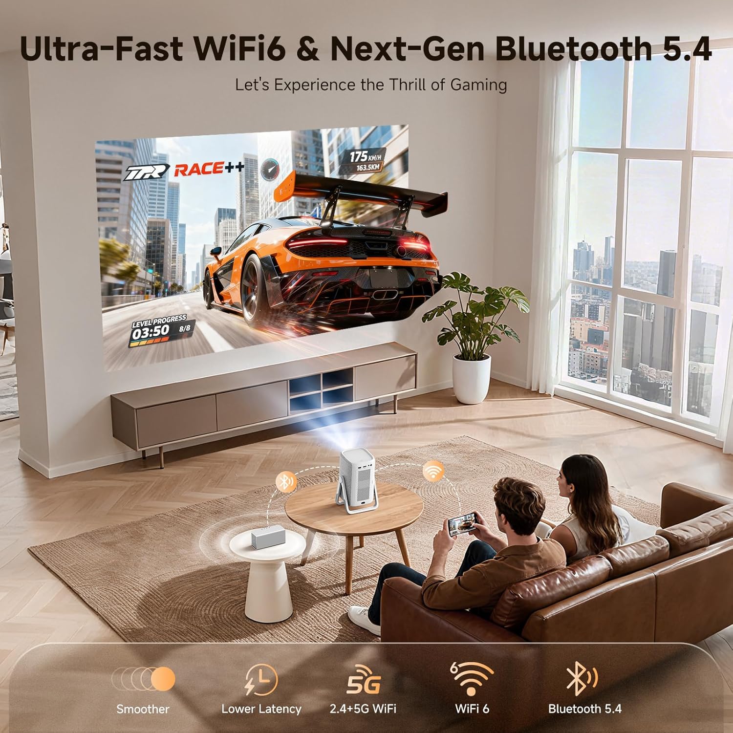 [Short Throw/1200ANSI/Built in Apps] 4K Outdoor Projector with WiFi and Bluetooth wourant