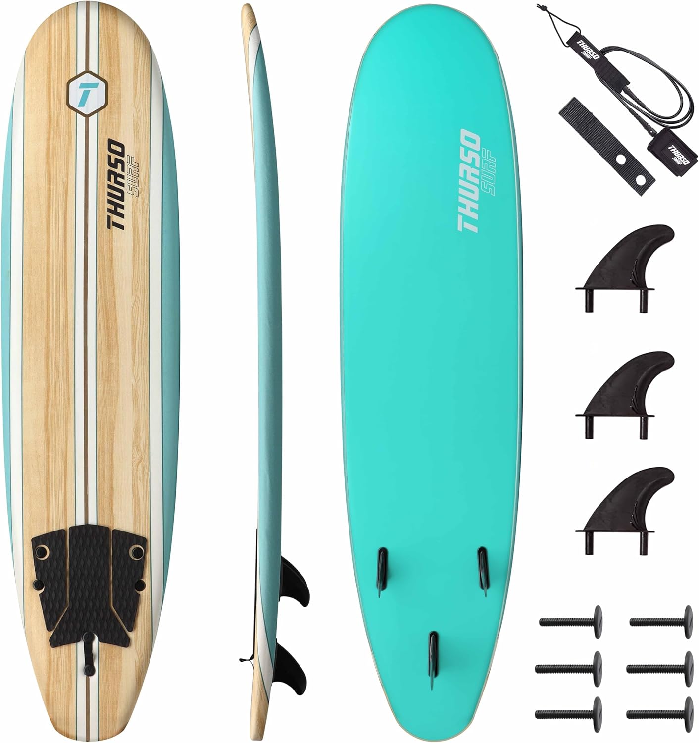 Thurso Surf 7/8 ft Soft Top Foam Beginner Surfboard for Adults and Kids Perfect Longboard for Surfing Beach Fun and Water Sports Lightweight and Durable Modern Design for All Levels of Surfers wourant