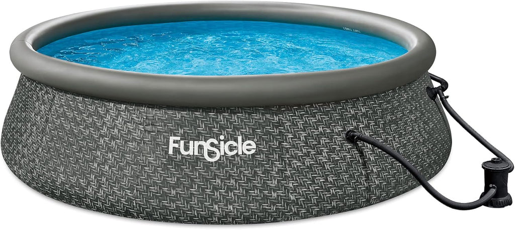 Funsicle 12 Foot by 36 Inch Quickset Round Inflatable Ring Top Outdoor Above Ground Swimming Pool Set with Pump and Cartridge Filter, Dark Herringbone wourant