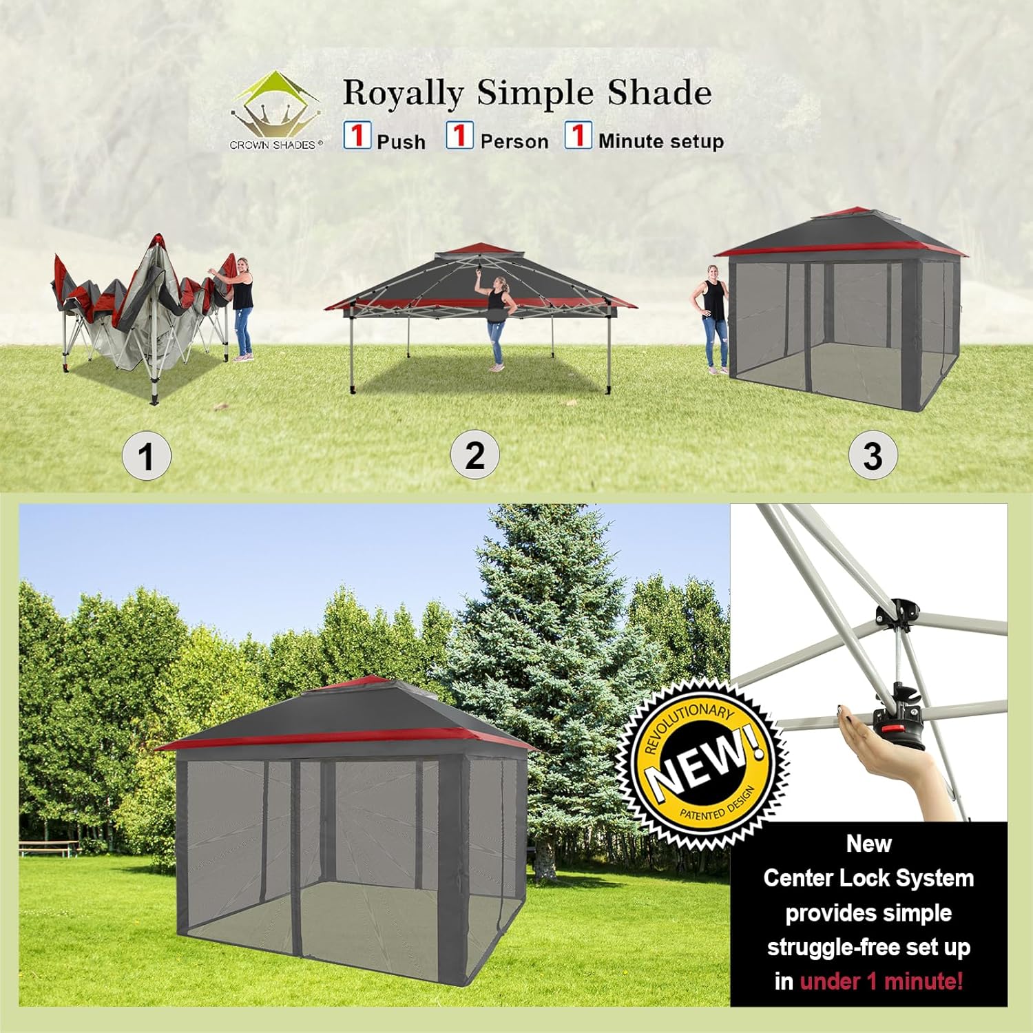 CROWN SHADES 13x13 Pop Up Gazebo, Canopy Tent, Gazebos on Clearance - Outdoor Gazebo for Backyard & Patio Furniture - Carpa Pop Up Tent with Wheeled STO-N-Go Cover Bag (White) wourant