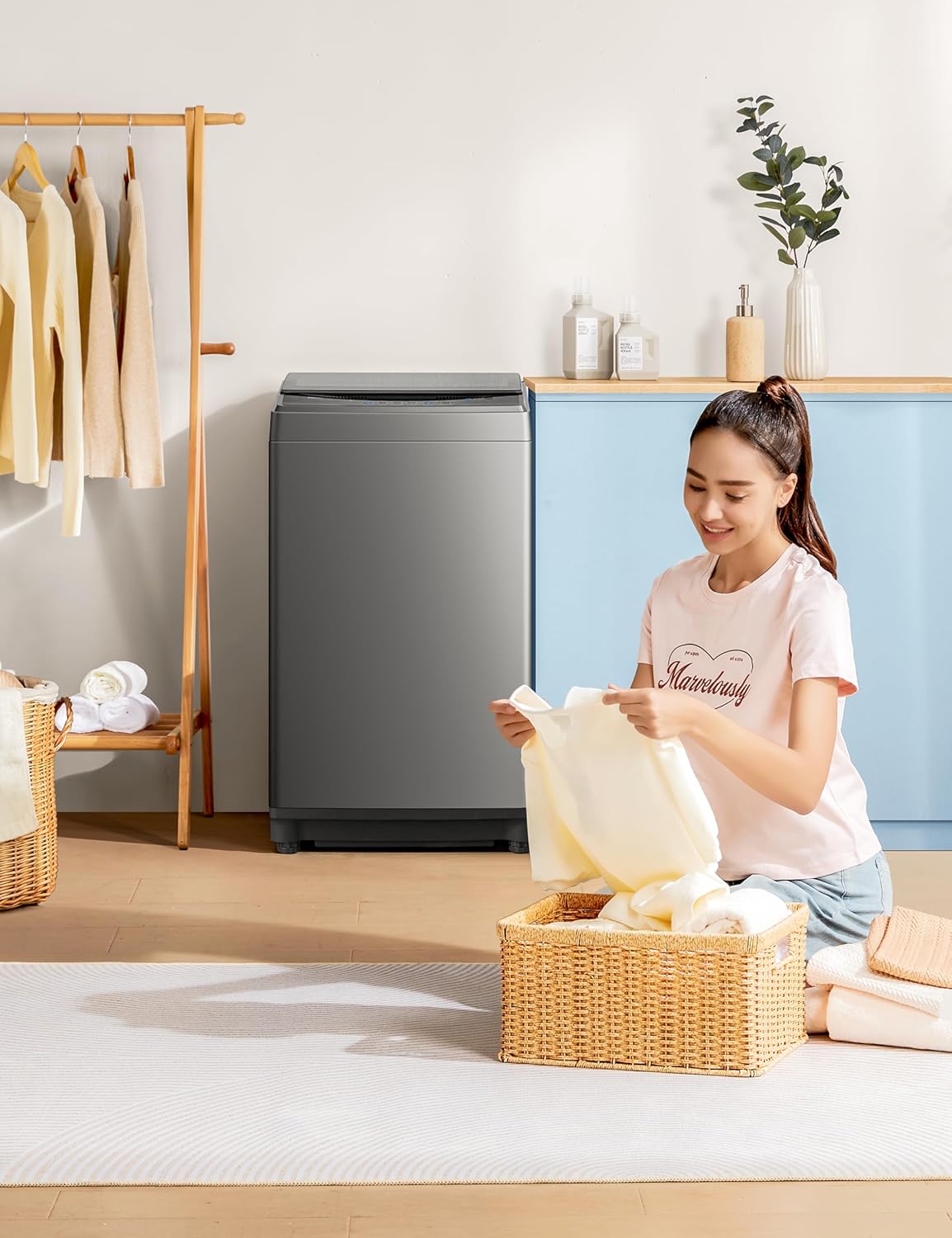 Comfee Portable Washing Machine 0.9 Cubic Feet Compact Washing Machine with LED Display 2 Built-in Drums Space Saving Fully Automatic Washing Machine wourant