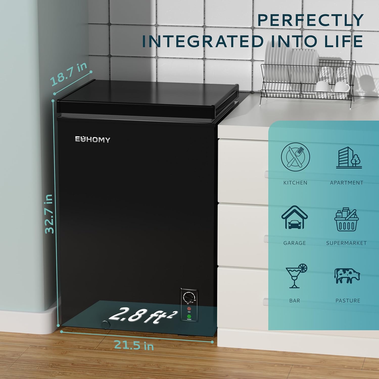 EUHOMY 3.5 Cu.Ft Chest Freezer with Removable Basket, Small Deep Freezer Adjustable 7 Thermostat, Quiet Mini Freezer Free-Standing Top Door, Energy Saving for Apartment/Garage/Basement/Dorm/Home,Black wourant