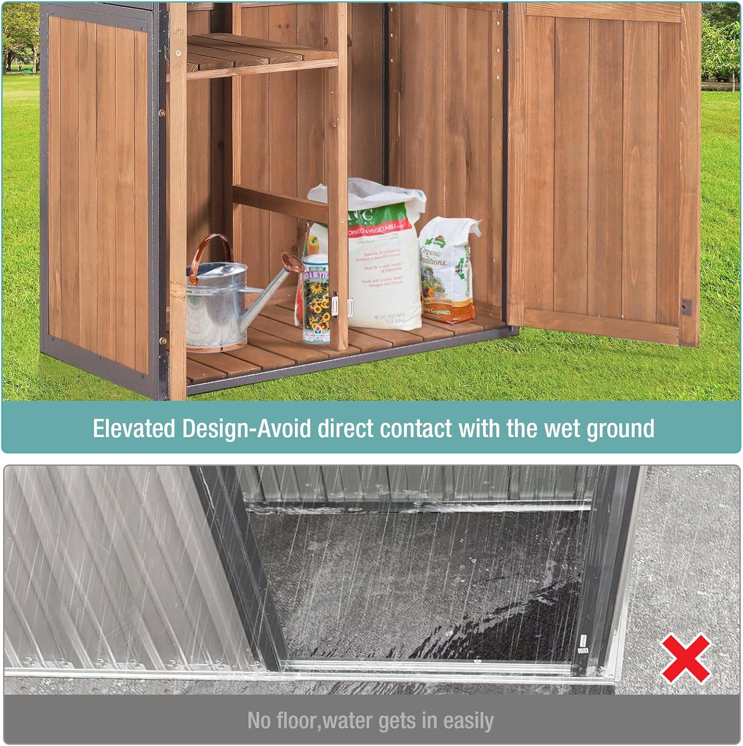 Sheds Outdoor Storage Garden Shed with Metal Frame Structure and Adjustable Shelves wourant