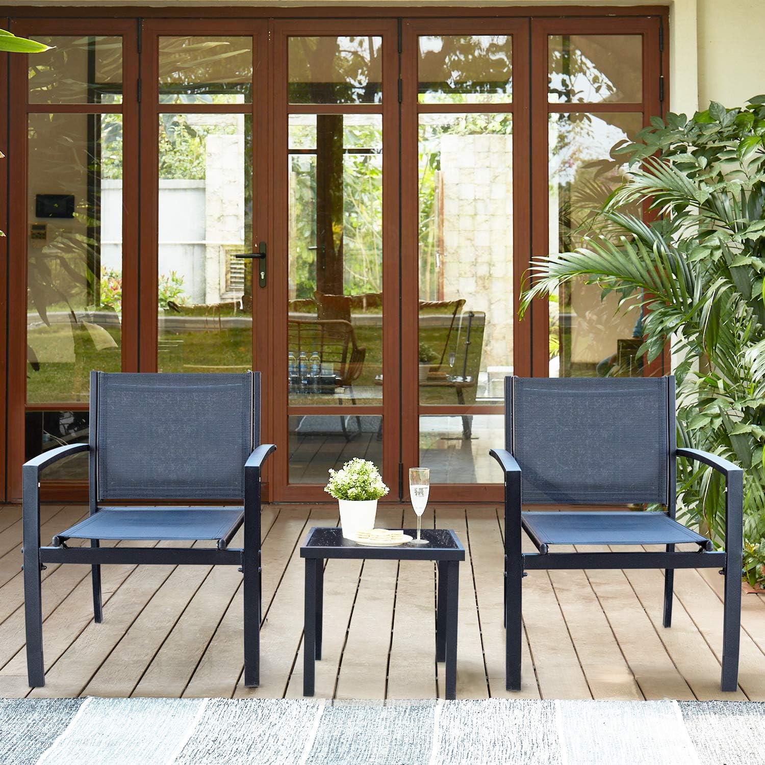 Homall Patio Dining Set 7 Pieces Outdoor Furniture with Large Table and 6 Textilene Chairs for Porch, Brown wourant