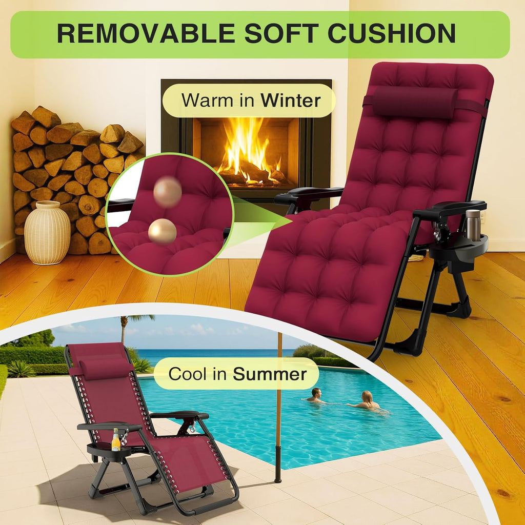 Indoor and outdoor patio chair folding lounge chair zero gravity chair with removable cushion camping lounge chair wourant