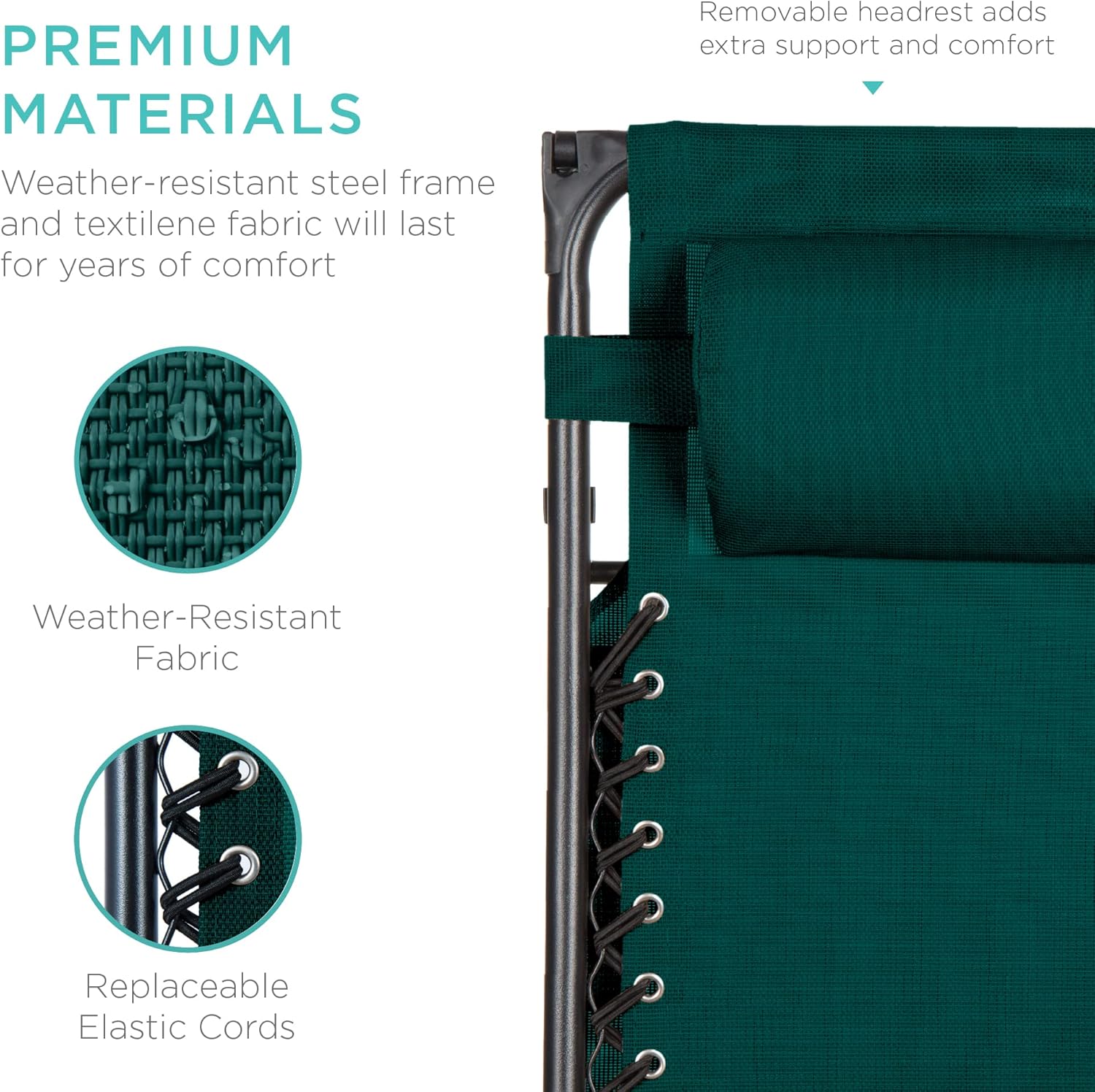 Best Choice Products Folding Zero Gravity Outdoor Recliner Patio Lounge Chair w/Adjustable Canopy Shade, Headrest, Side Accessory Tray, Textilene Mesh - Peacock Blue wourant