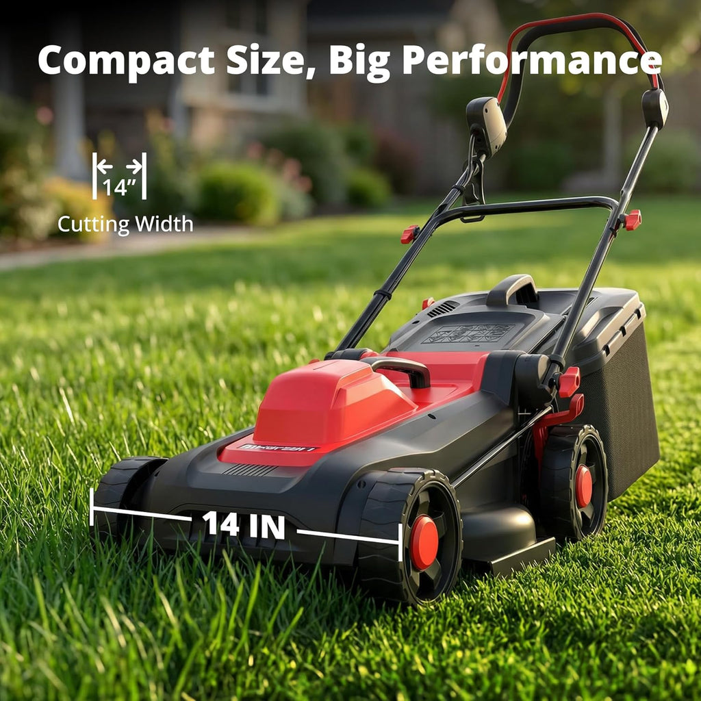 14-Inch Corded Electric Lawn Mower, 12.5 Amp 3400RPM 2IN1 Mulching & 10-Gallon wourant