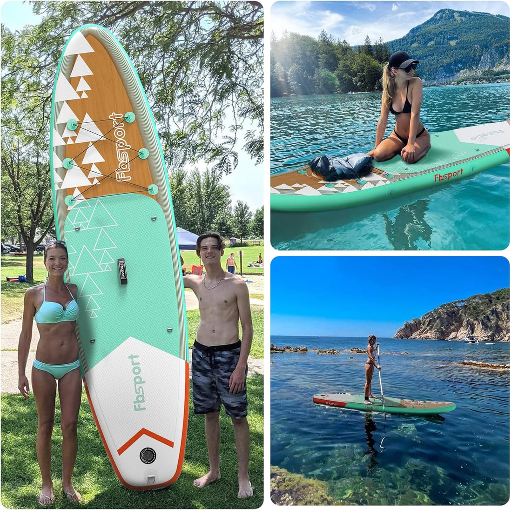 FBSPORT 11' Premium Stand Up Paddle Board, Yoga Board with Durable SUP Accessories & Carry Bag | Wide Stance, Surf Control, Non-Slip Deck, Leash, Paddle and Pump for Youth & Adult wourant