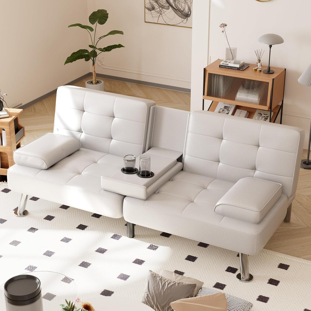 Shahoo Convertible Folding Futon Sofa Bed Sleeper Couch for Living Room Faux Leather wourant