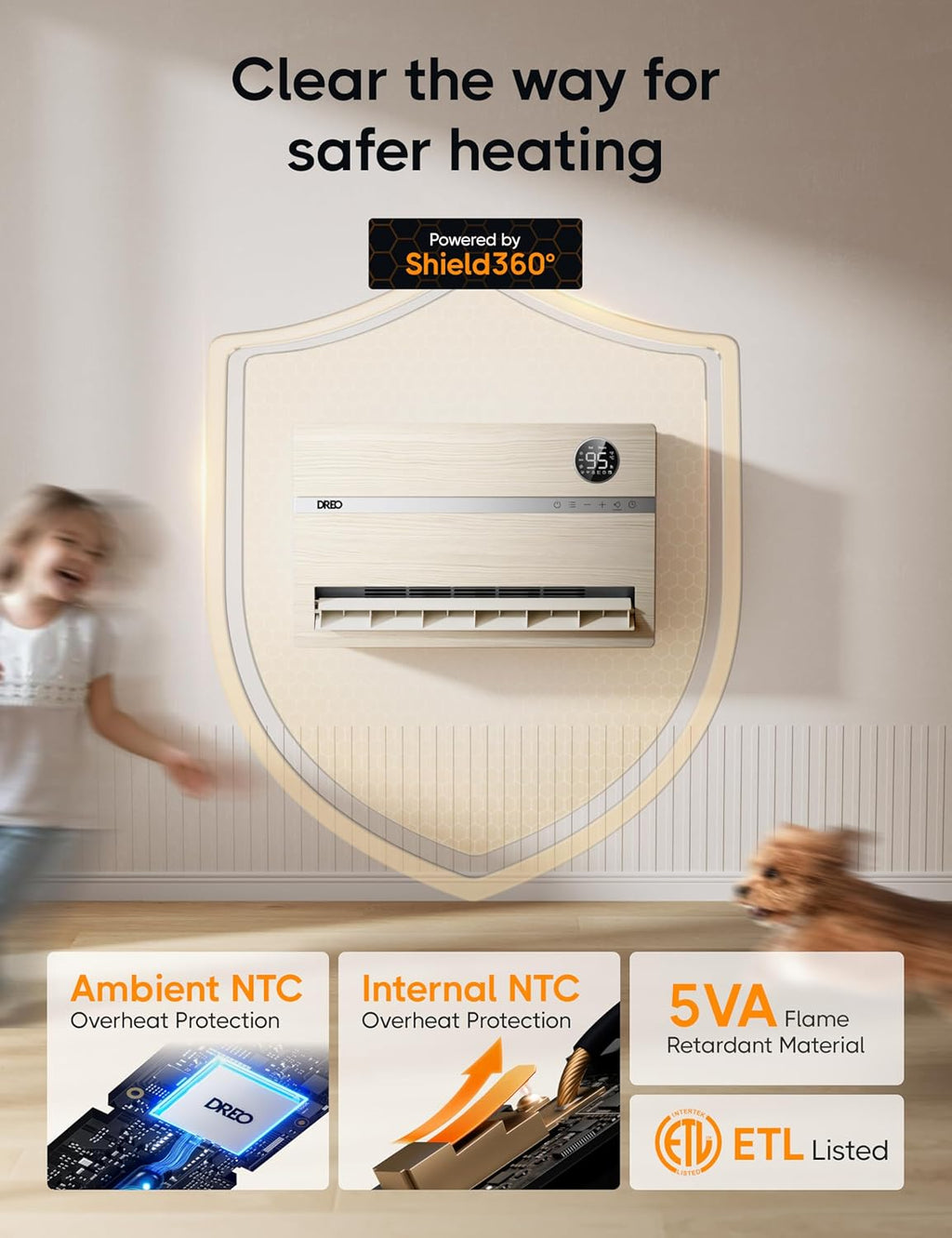 Dreo Smart Wall Heater, Electric Space Heater for Bedroom 1500W, 120° Vertical Oscillation, Adjustable Thermostat, Remote Control, 24H Timer, Easy-Mount Heater for Indoor Use, Works with Alexa, WH719S wourant