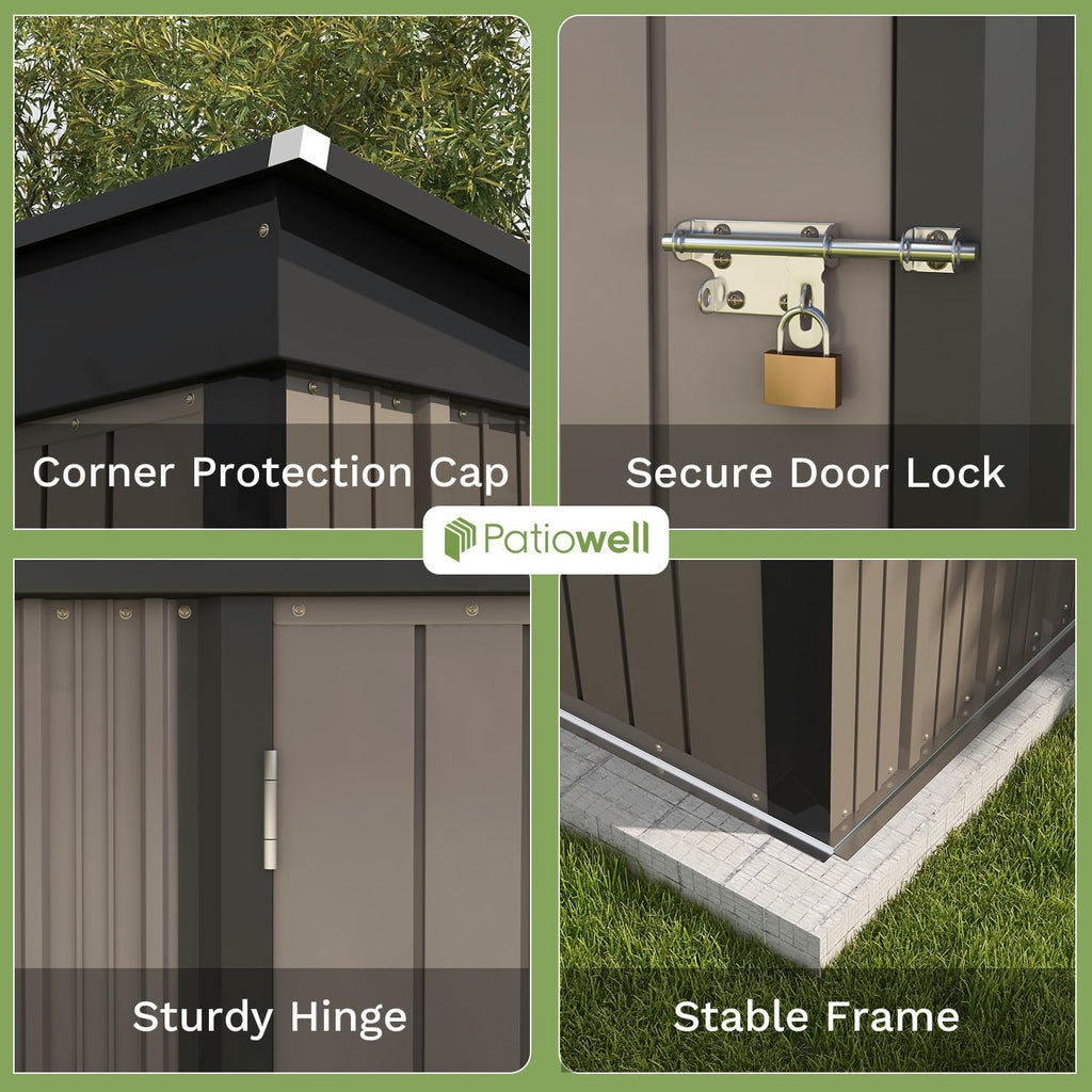 Patiowell 5x3 FT Outdoor Storage Shed Tool Shed with Sloping Roof and Lockable Door Metal Shed wourant