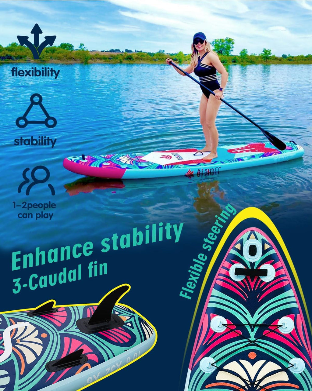 Inflatable wide SUP board with SUP carrying bag, hand pump, 10L waterproof bag and adjustable paddle wourant