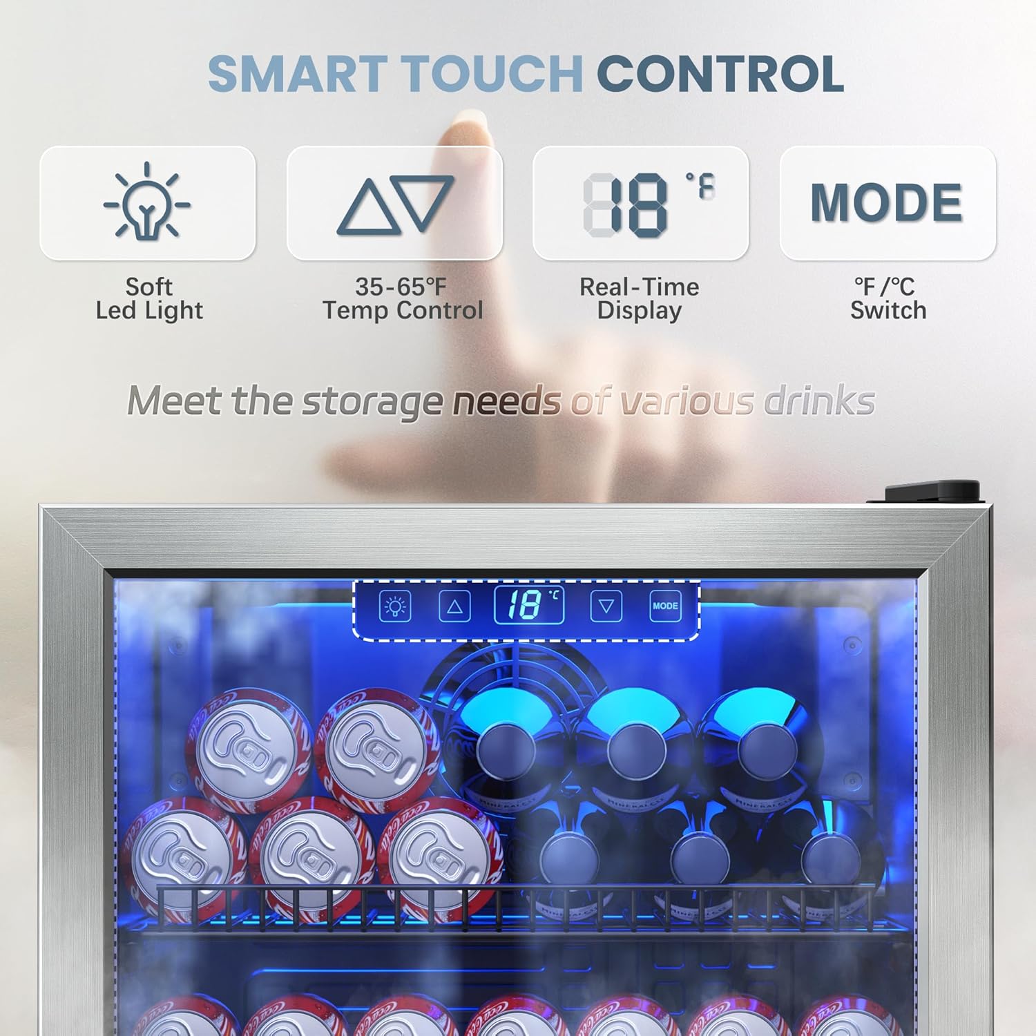 Beverage Refrigerator Cooler-120 Cans Freestanding Mini Fridge Cooler with Glass Door wourant
