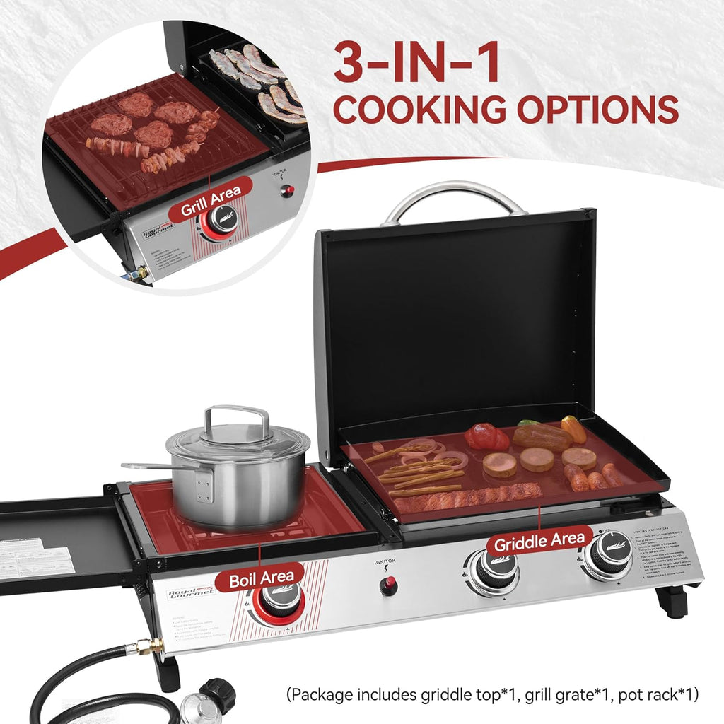 Royal Gourmet PD1305H 3 Burner Propane Gas Grill and Griddle Combo Lid 3-in-1 Grill Griddle Combo wourant