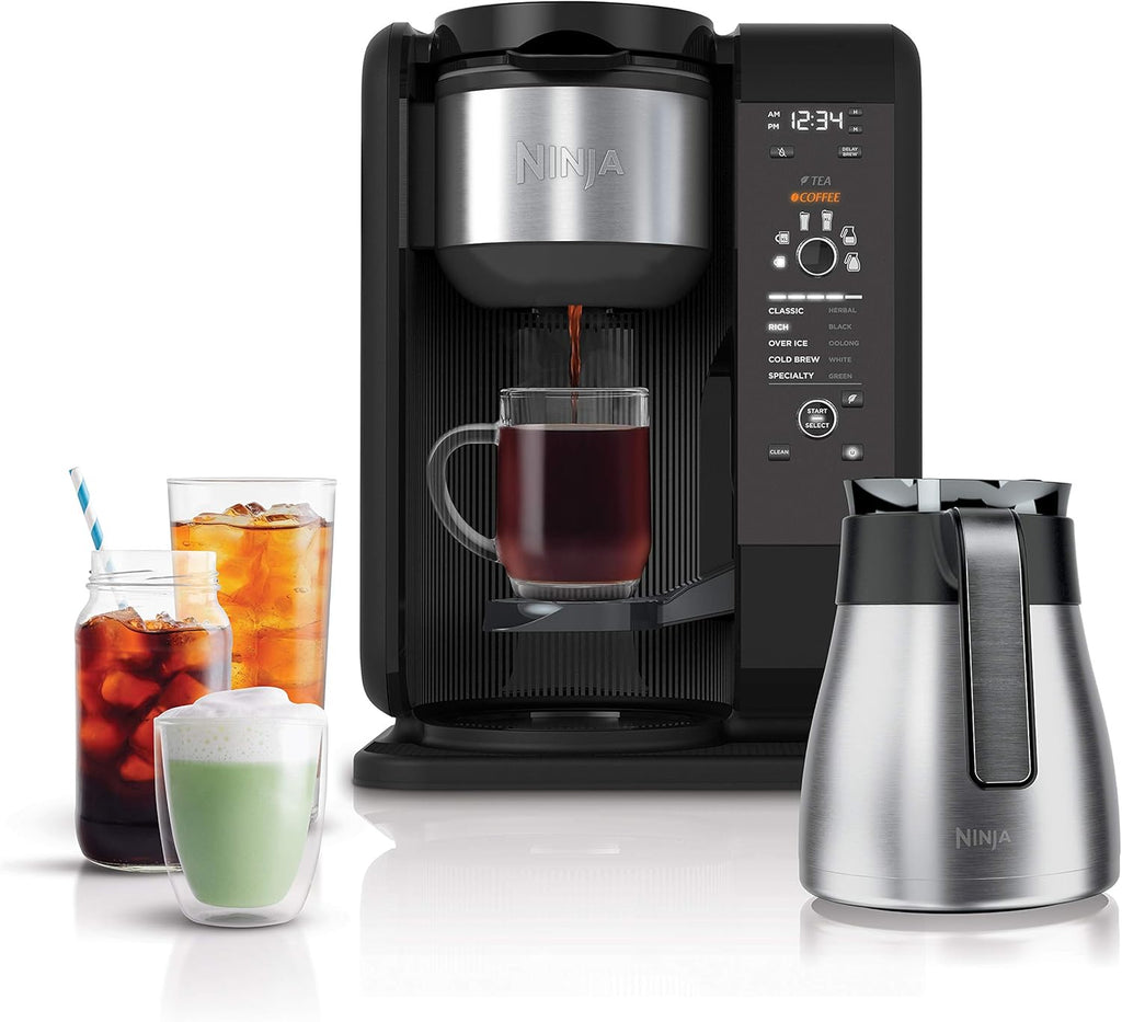 Ninja Hot and Cold Brewed System, Tea & Coffee Maker, with Auto-iQ, 6 Sizes, 5 Styles, 5 Tea Settings, 50 oz Thermal Carafe, Frother, Coffee & Tea Baskets, Dishwasher Safe Parts, Black, CP307 wourant