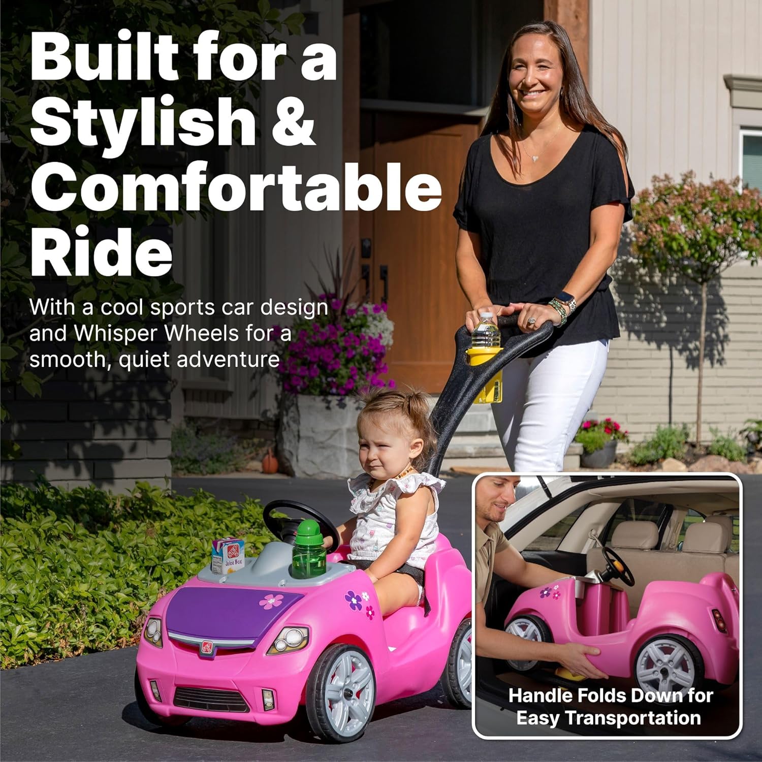 Step2 Whisper Ride II Ride On Push Toy Car Pink Ride On Car Seat Belt Easy Storage Transport wourant