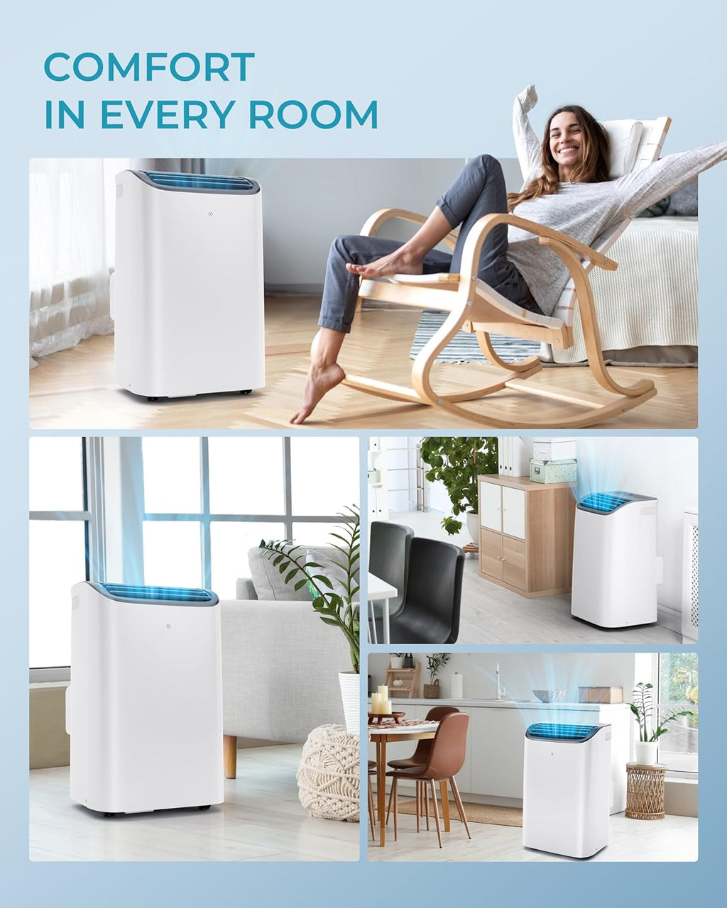 EUHOMY 8,000 BTU Portable Air Conditioners, 4-in-1 Portable AC Unit Up to 350 Sq.Ft, 4 Modes Quiet Air Conditioner with Remote Control, Cool, Fan, Dehumidifier, 24H Timer, Bedroom, Office, Apartments wourant