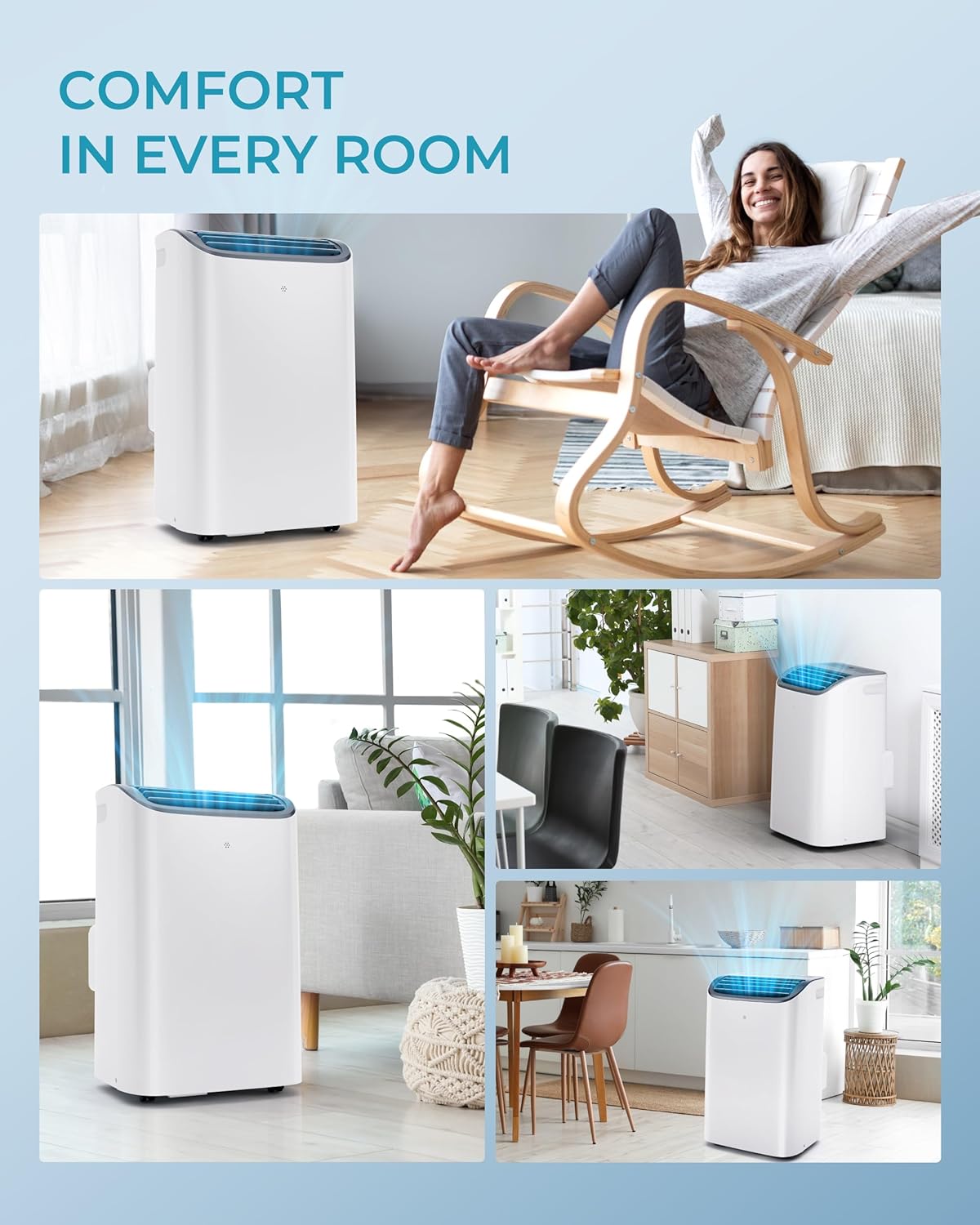EUHOMY 8,000 BTU Portable Air Conditioners, 4-in-1 Portable AC Unit Up to 350 Sq.Ft, 4 Modes Quiet Air Conditioner with Remote Control, Cool, Fan, Dehumidifier, 24H Timer, Bedroom, Office, Apartments wourant