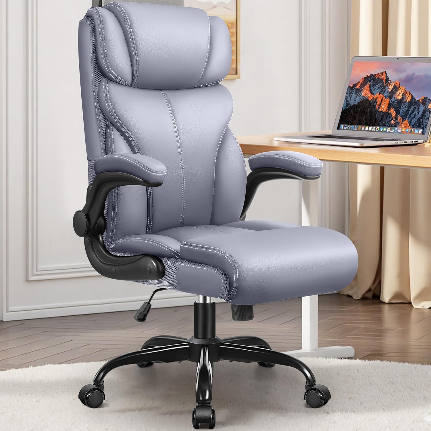 Office Chair Large High-Foot Computer Desk Chair, Breathable Leather Chair Lumbar Support Rotating Computer Chair wourant