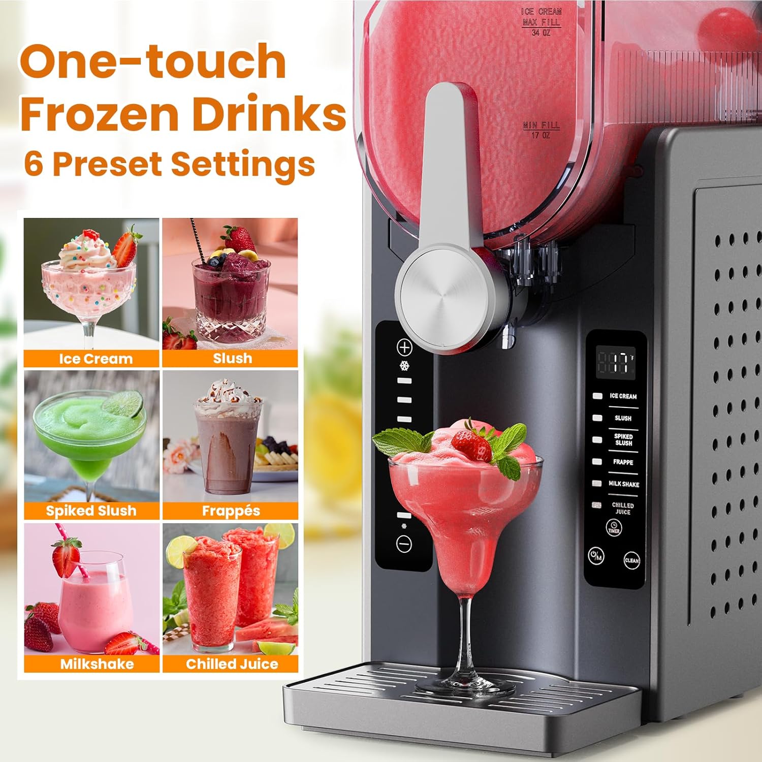 Slushie Machine - Professional Frozen Drink Maker No Ice Needed- Slushy Machine for Home with LED Display - One-Touch Reservation & 6 Pre-set Programs for Frozen Margaritas, Frappés & Ice Cream wourant