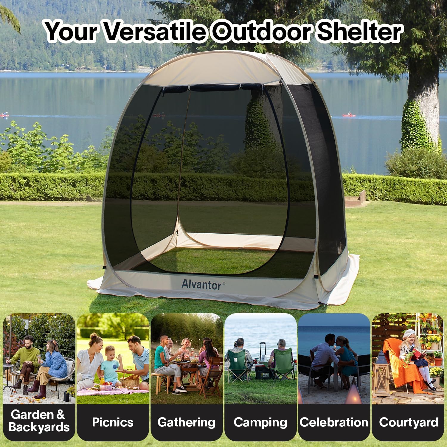 Alvantor Screen House Gazebo, 6-10-15 Person Pop Up Igloo Screened Canopy Tent with Mosquito Netting Sides, Instant UV Resistant Sun Shelter for Garden, Patio, Backyard wourant