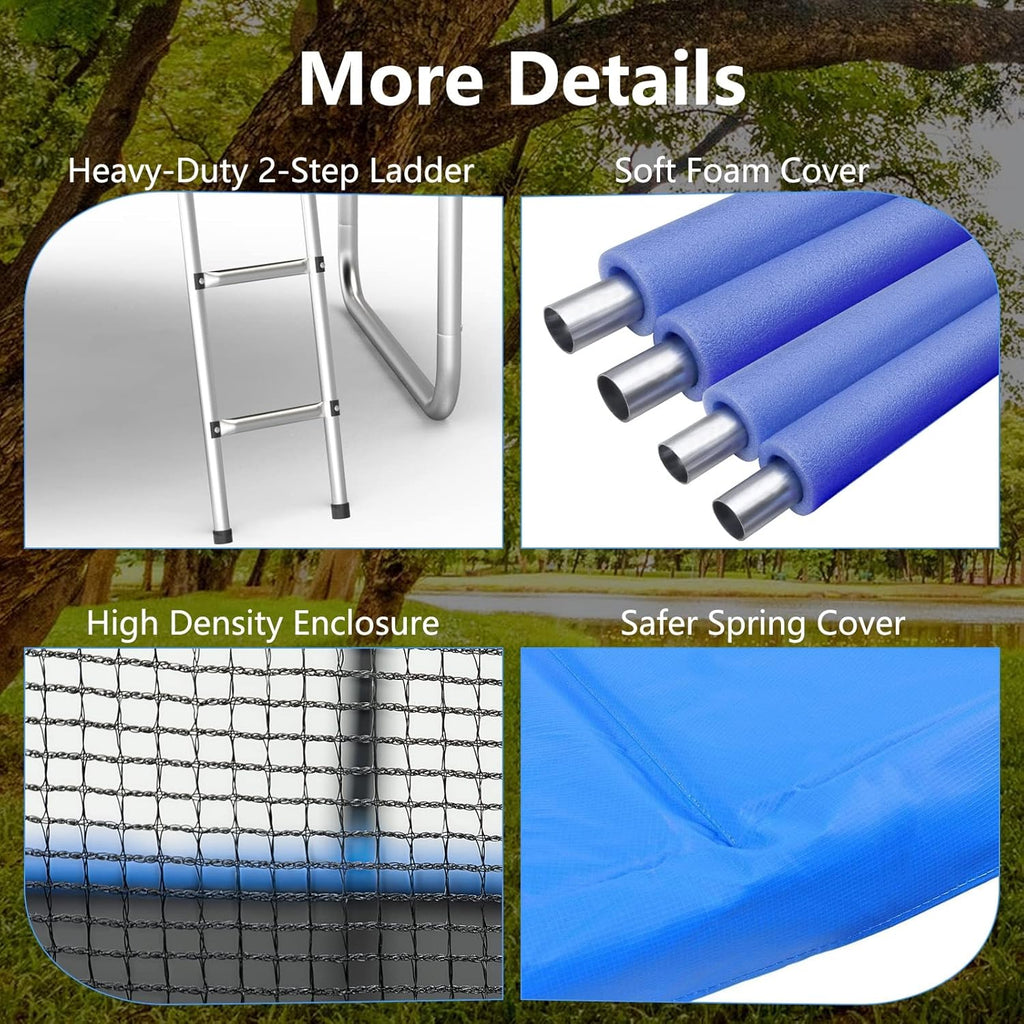 AOTOB 8FT 10FT 12FT 14 FT 15FT Trampoline with Safety Enclosure Net，Outdoor Trampoline with Basketball Hoop, Heavy Duty Jumping Mat and Spring Cover Padding for Kids and Adults, Storage Bag and Ladder wourant
